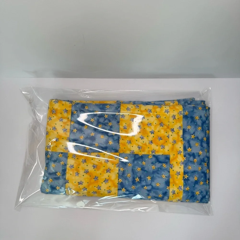 Handcrafted Patchwork Baby Quilt Star Pattern Two Sided Yellow & Blue Unisex - Picture 15 of 15
